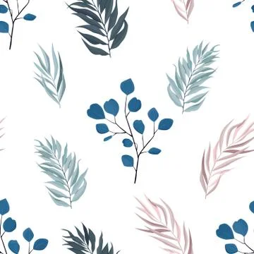 Abstract seamless pattern with leaves. Vector template. Stock Illustration