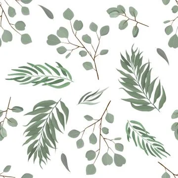 Abstract seamless pattern with leaves. Vector template. Stock Illustration