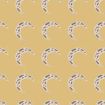 Abstract seamless pattern with light simple moon ornament. Yellow pale backgr 스톡 일러스트