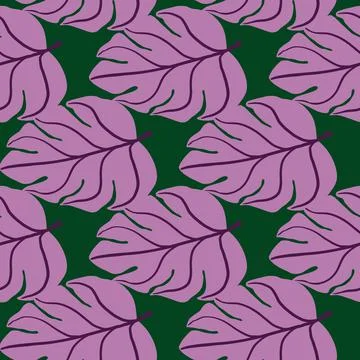 Abstract seamless pattern with lilac bright monstera leaf silhouettes. Green  Stock Illustration