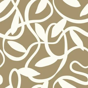 Abstract seamless pattern with lines and leaves. Autumn ornament for textiles Stock Illustration