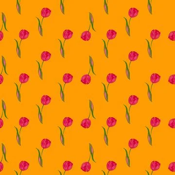 Abstract seamless pattern with little pink random tulip flowers silhouettes.  Illustrazione stock