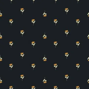 Abstract seamless pattern with little simple flowers shapes ornament. Dark br Illustrazione stock
