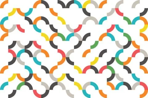 Abstract, seamless pattern made with colorful, circular geometric shapes. Illustrazione stock