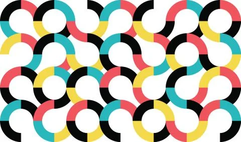Abstract, seamless pattern made with colorful, circular geometric shapes. Illustrazione stock