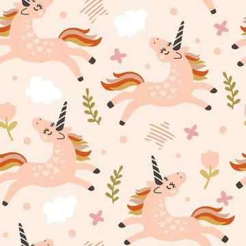 Abstract seamless pattern with magic unicorns Stock Illustration