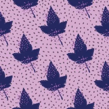 Abstract seamless pattern with maple leaf on dots background. Simple draw lea Stockillustratie