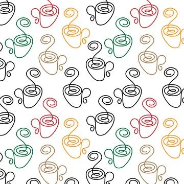 Abstract Seamless pattern of multicolored cups in a minimalistic line art style Illustrazione stock