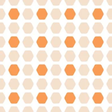 Abstract seamless pattern with orange and light beige hexagon shapes. Stock Illustration