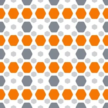 Abstract seamless pattern with orange and gray hexagon shapes on the white ba Stock Illustration
