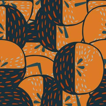 Abstract seamless pattern with orange and navy blue dashed nature apples prin イラスト素材