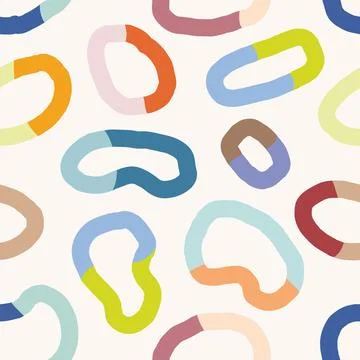 Abstract seamless pattern of organic hand drawn shapes and colorful loops o.. 库存插图