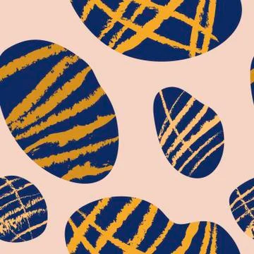 Abstract seamless pattern with organic shapes in dark blue, gold yellow and Stock Illustration