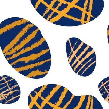 Abstract seamless pattern with organic shapes in dark blue and gold yellow Stock Illustration