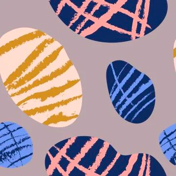 Abstract seamless pattern with organic shapes in dark blue, gold yellow and Stock Illustration