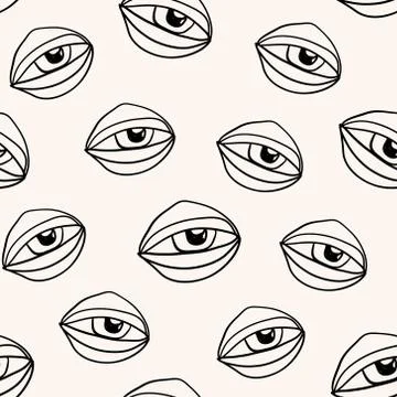 Abstract seamless pattern with outline eyes Stock Illustration