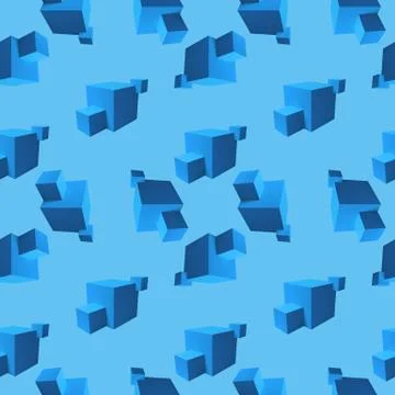 Abstract seamless pattern with overlapping blue cubes Illustrazione stock