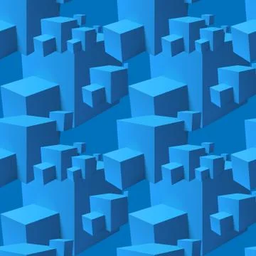Abstract seamless pattern with overlapping blue cubes Illustrazione stock