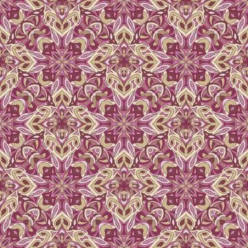 Abstract seamless pattern with pink and beige mandalas Stock Illustration