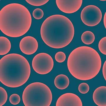 Abstract seamless pattern with pink voluminous different balls on bluebell. Stock Illustration