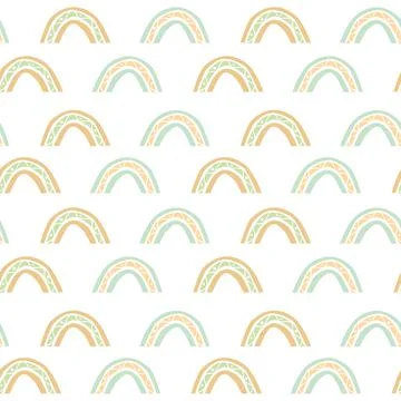 Abstract seamless pattern with rainbow in earthy pastel tone. Boho style. Vector Stock Illustration