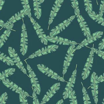 Abstract seamless pattern with random green botanical tropic leaf shapes. Pal Stock Illustration