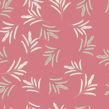 Abstract seamless pattern with random simple floral leaf branches silhouettes Illustrazione stock