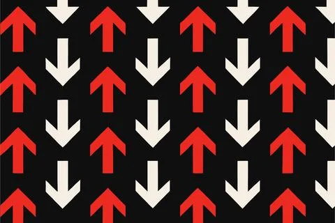 Abstract Seamless Pattern with Red and White Arrows on Black Background Stock Illustration