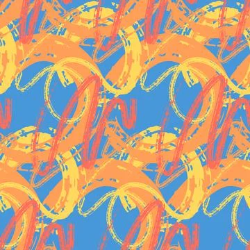 Abstract seamless pattern, red blue yellow chaotic brush stroke with paint 스톡 일러스트