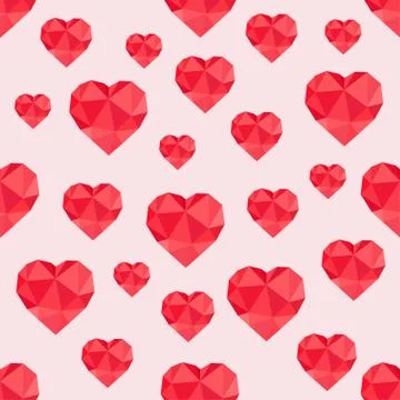 Abstract seamless pattern of red hearts low-poly Stock Illustration