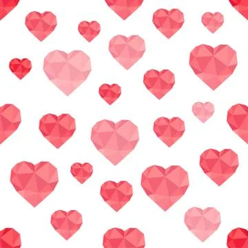 Abstract seamless pattern of red hearts low-poly Illustrazione stock