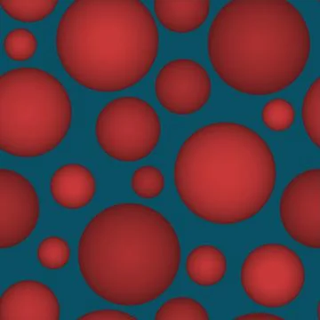 Abstract seamless pattern with red voluminous different balls on bluebell. Stock Illustration