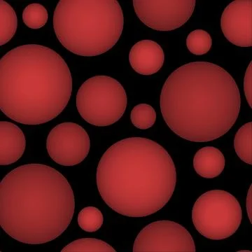 Abstract seamless pattern with red voluminous different balls on burgundy. Stock Illustration