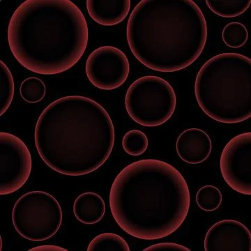 Abstract seamless pattern with red voluminous different balls on burgundy. Stock Illustration