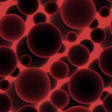 Abstract seamless pattern with red voluminous different balls on red. Stock Illustration