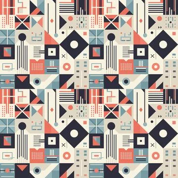 Abstract seamless pattern in retro style with geometric shapes and lines Stock Illustration