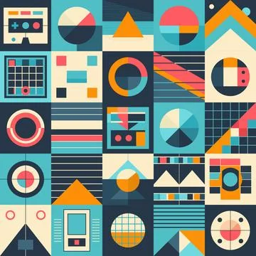 Abstract seamless pattern in retro style with geometric shapes and lines Stock-Illustration