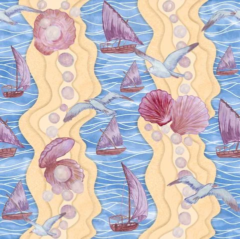 Abstract seamless pattern of seascape Illustrazione stock