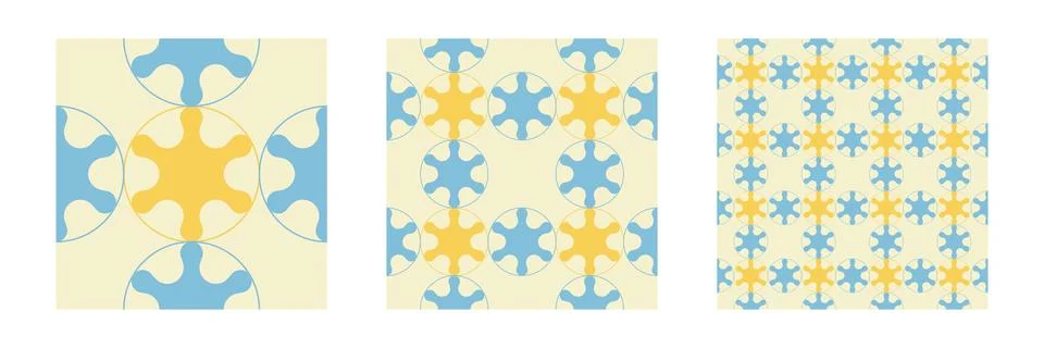 Abstract Seamless pattern set blue color five pointed star shape and circle.. Stock Illustration