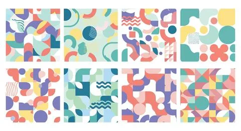 Abstract seamless pattern set with geometric shapes for creative modern des.. Illustrazione stock