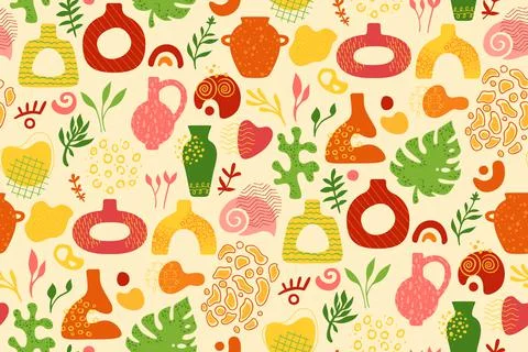 Abstract seamless pattern shape ceramic pot bohemian boundless texture vase Stock Illustration