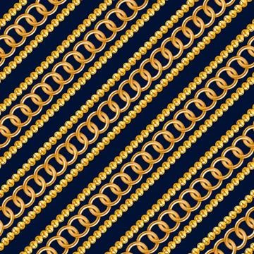 Abstract seamless pattern with shiny gold chains on black background for fabric. Stock Illustration