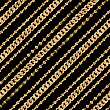 Abstract seamless pattern with shiny gold chains on black background for fabric. Stock Illustration