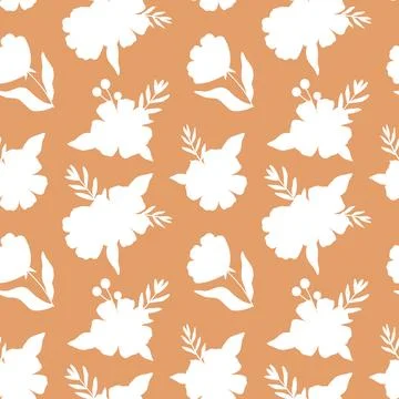 Abstract seamless pattern with silhouettes of flowers and twigs. Vector Stock Illustration