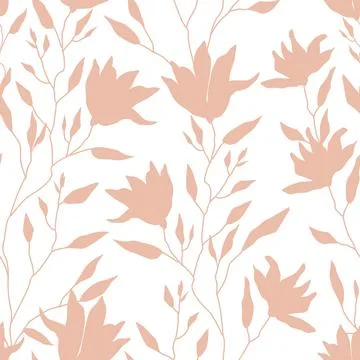 Abstract seamless pattern with silhouettes of pastel flowers and twigs Stock Illustration