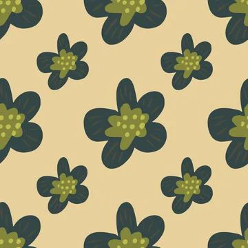 Abstract seamless pattern with simple flowers ornament. Dirsy print in green  Stock Illustration