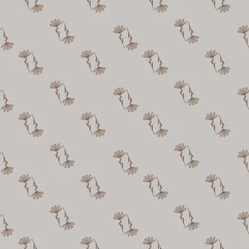 Abstract seamless pattern with simple little beige flower silhouettes. Grey b Stock Illustration