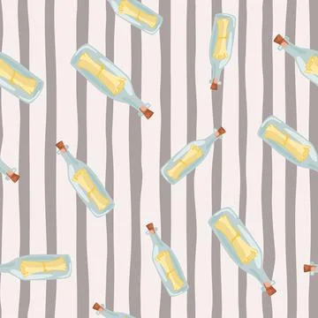 Abstract seamless pattern with simple random bottles with message ornament. S Stock Illustration