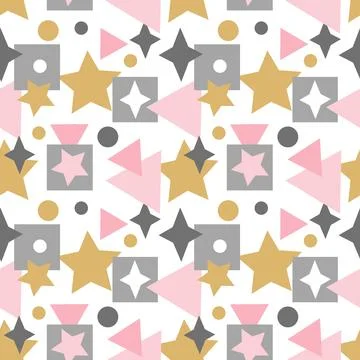 Abstract seamless pattern with squares, stars, lines and other elements Stock Illustration