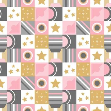 Abstract seamless pattern with squares, stars, lines and other elements Stock Illustration